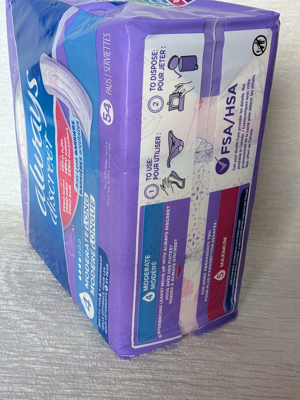 Always Discreet Moderate 4 Long Pads - 54 count Pack NWT - Picture 2 of 14
